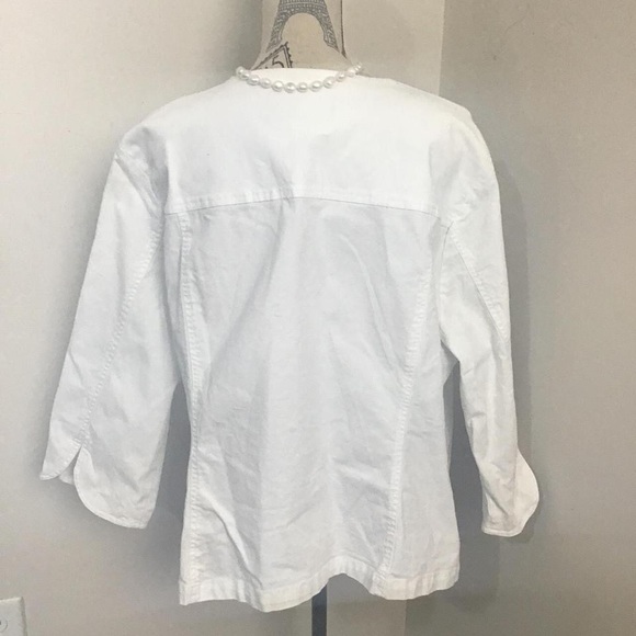 Women’s White 3/4 Sleeves Denim Fabric Button Down Jacket Silver Embellishment - Picture 3 of 3